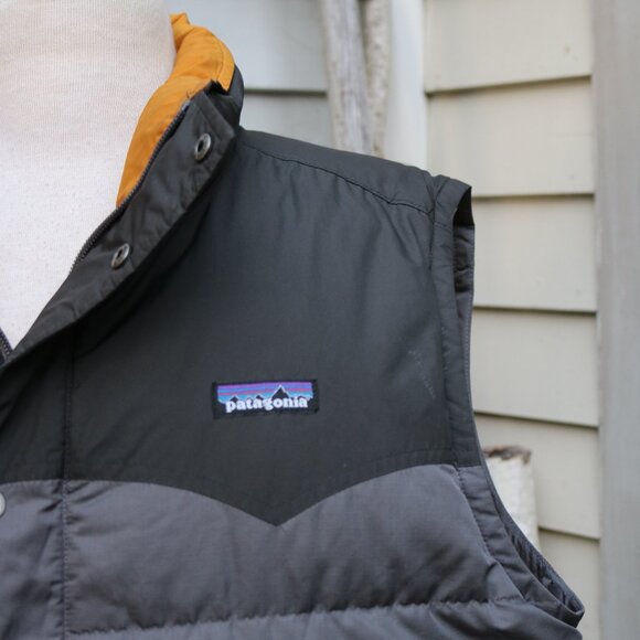 Patagonia 2 Tone Grey Mustard Down Insulated Puffer Vest Sz XL - Picture 3 of 10